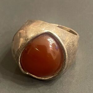 Elegant Sterling Silver and Amber Stone Ring - Size 5